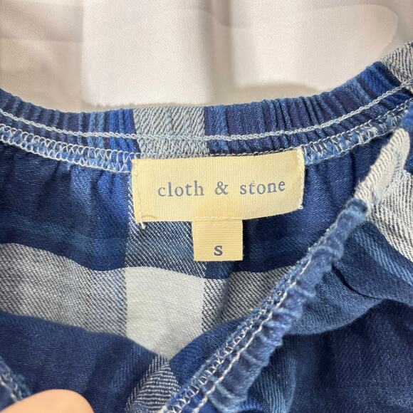 Cloth & Stone Homestead Blue Plaid Off-the-Shoulder Top Small, Anthropologie - Picture 4 of 4